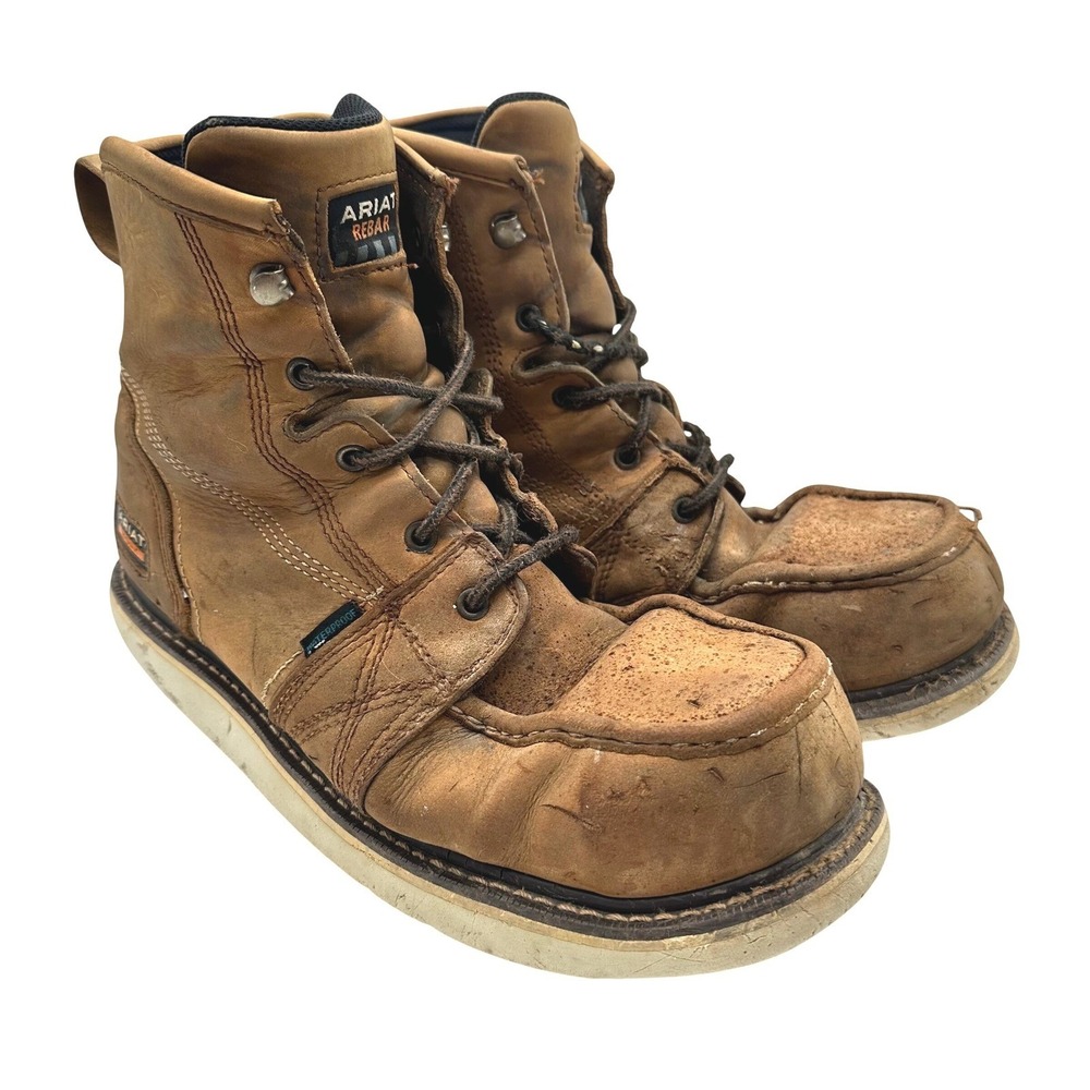 Ariat Rebar Wedge Men Thrashed Brown Leather Composite Moc Toe Work Boots 11D